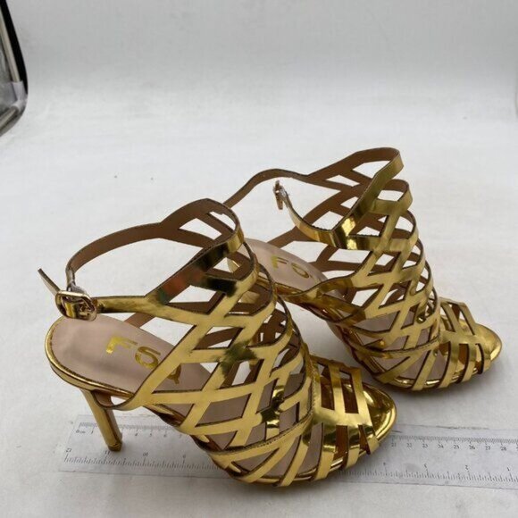 FSJ Women Peep Toe High Heel Bootie Pumps Stiletto Ankle Strap Heels Cutout Gold - Picture 3 of 7